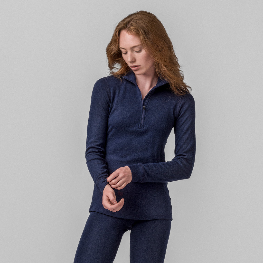 merinoull zip-polo extra-warm janus classic dame marine blå